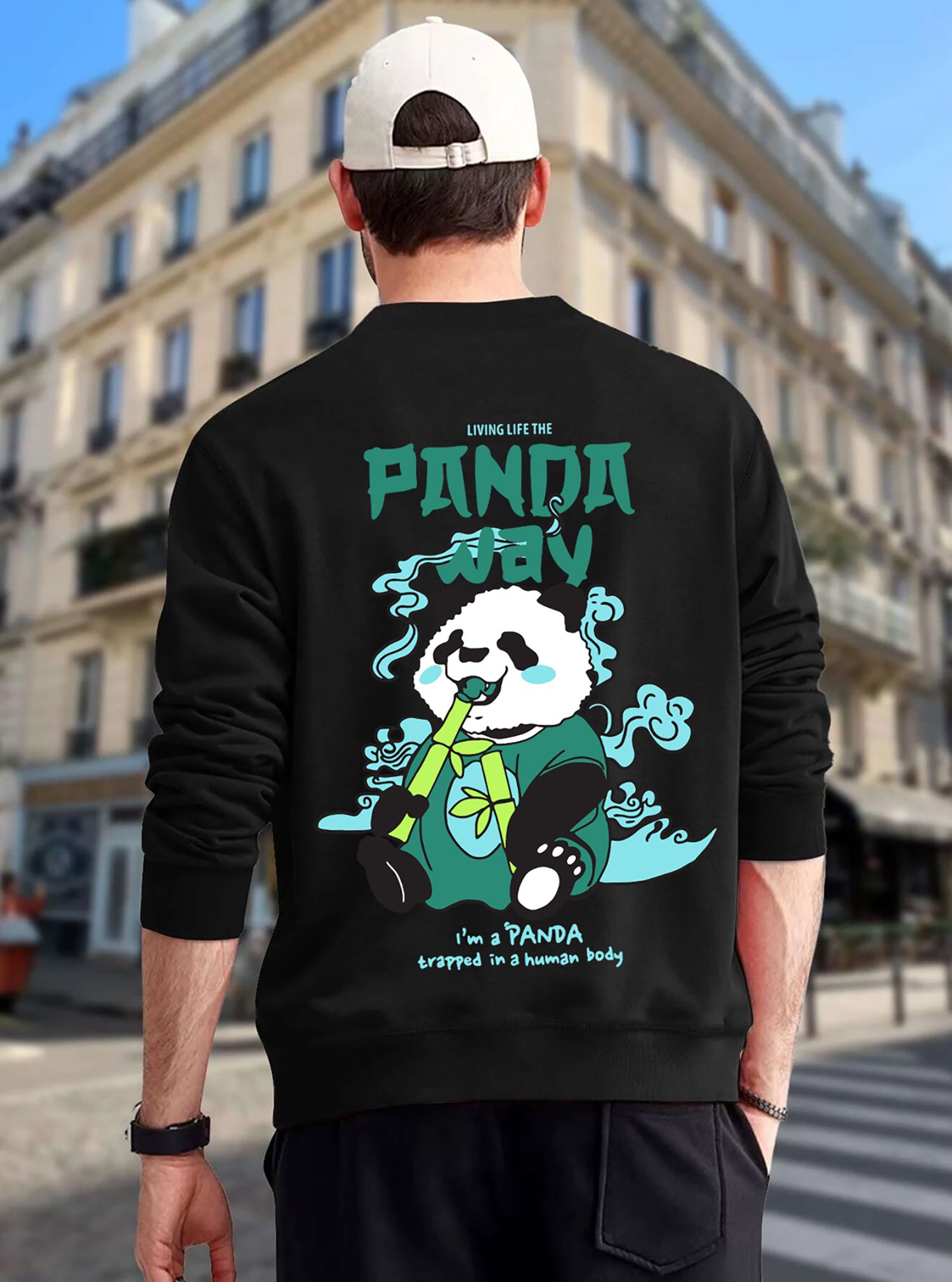 SCOTT FINCHER Men's Streetwear Sweatshirt, Panda Graphic Printed Pullover, Hip Hop Style Casual Jumper, Loose Fit Long Sleeve Tops : AA(RSSWT)BLACK_32