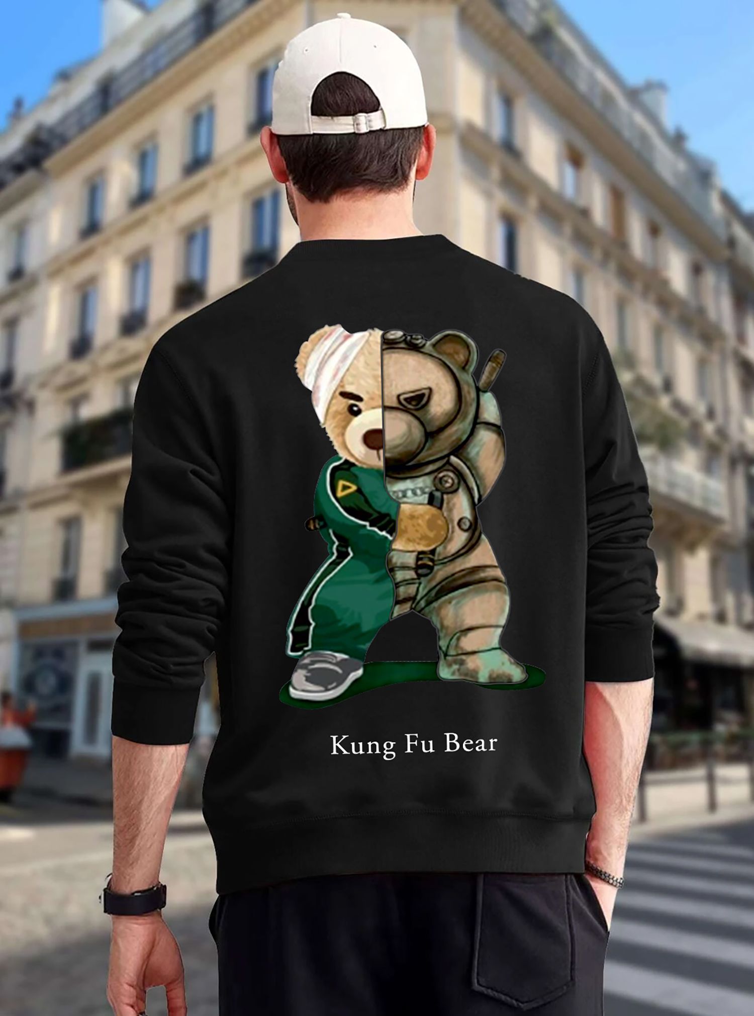 SCOTT FINCHER Men's Kung Fu Bear Graphic Sweatshirt Black : AA(RSSWT)BLACK_33
