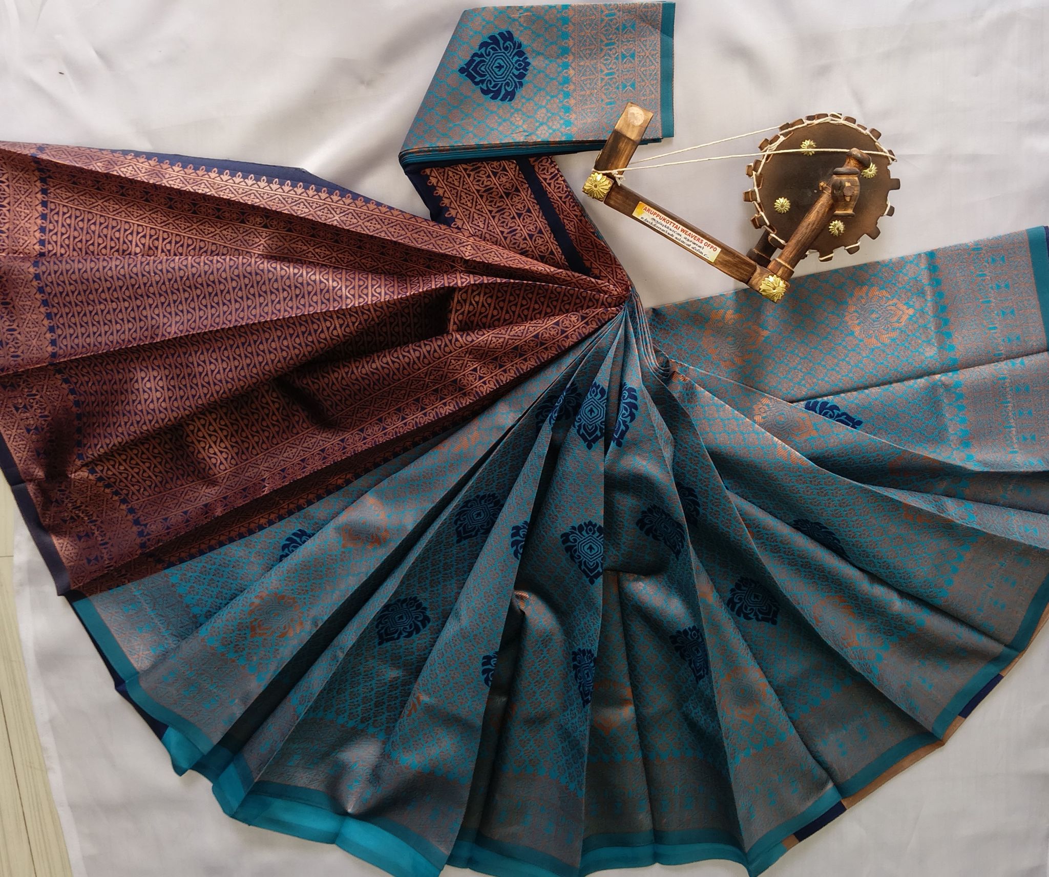 Kubera Silk Cottton Saree&nbsp;with Blouse -  Sky blue color