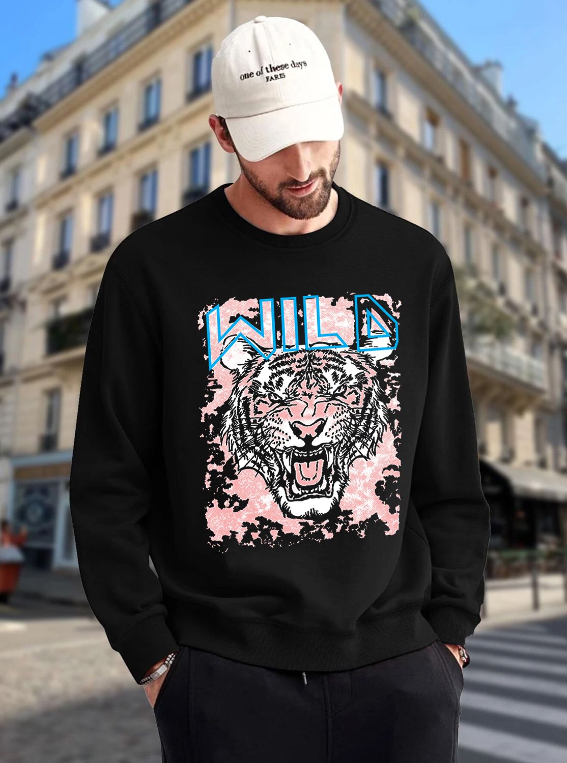 SCOTT FINCHER Men's Black Tiger Graphic Printed Sweatshirt : AA(RSSWT)BLACK_59