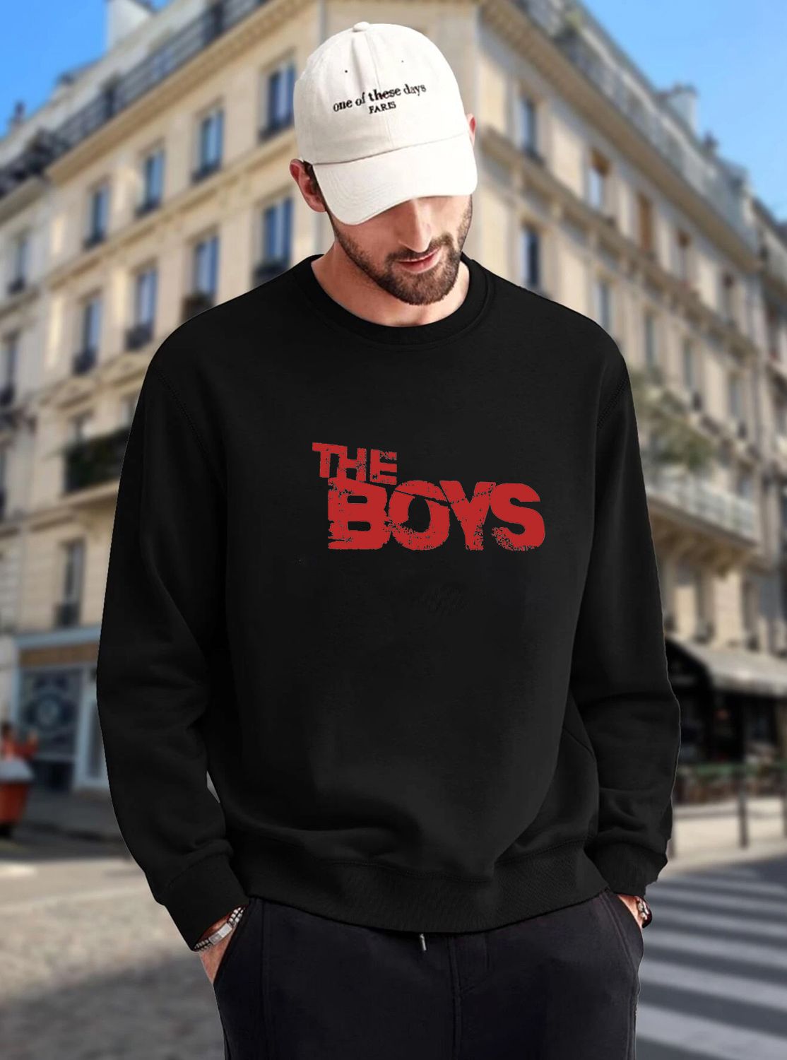 SCOTT FINCHER Men's The Boys Printed Sweatshirt, Black Cotton Crewneck Pullover Sweater for Men : AA(RSSWT)BLACK_60