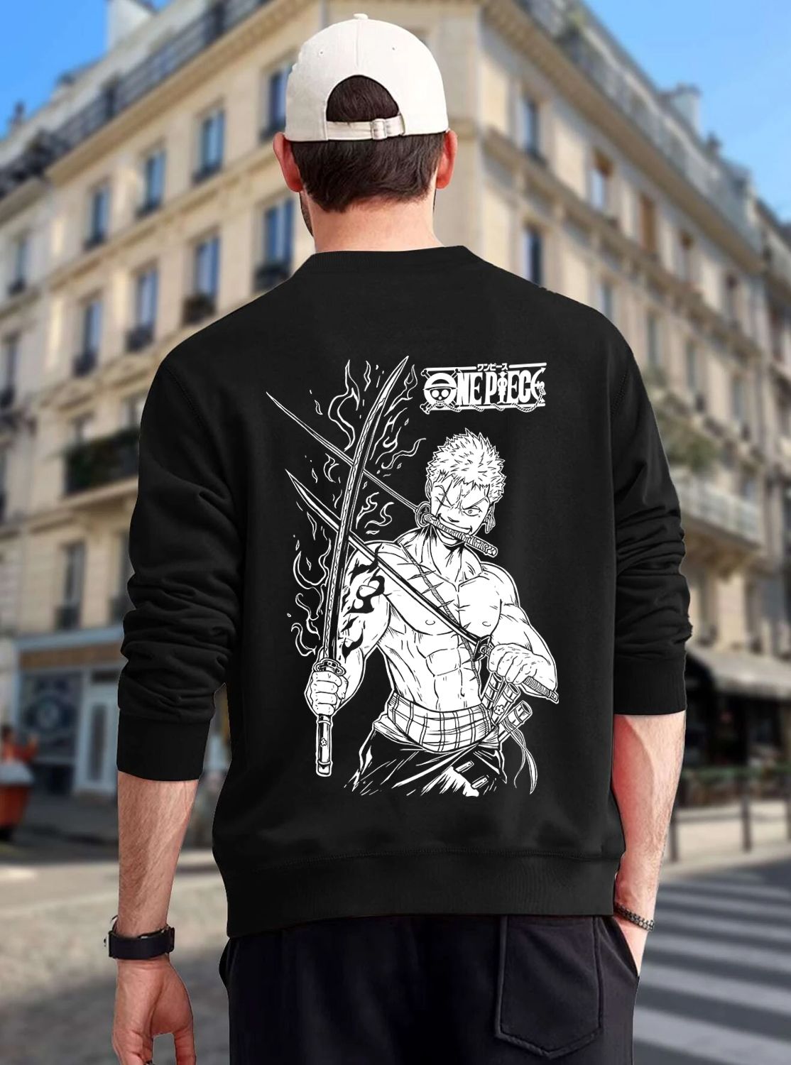 SCOTT FINCHER Men's Black Sweatshirt with Anime Graphic Print : AA(RSSWT)BLACK_137