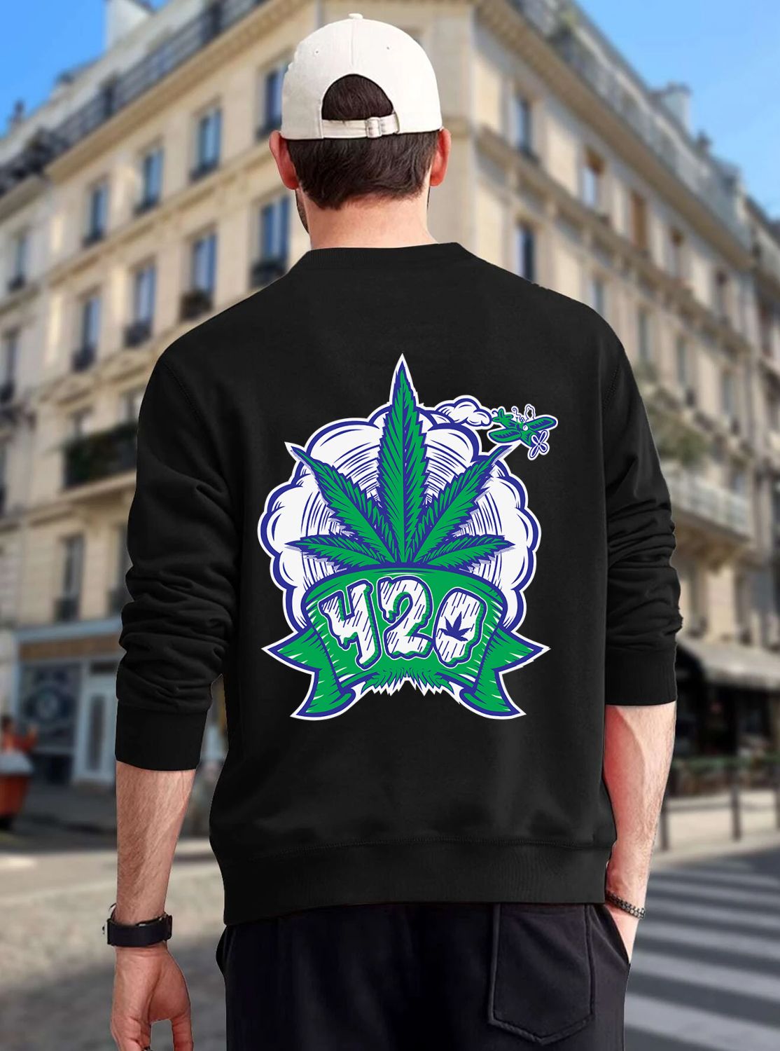 SCOTT FINCHER Men's Black 420 Sweatshirt, Marijuana Leaf Print, Casual Long Sleeve Pullover : AA(RSSWT)BLACK_138