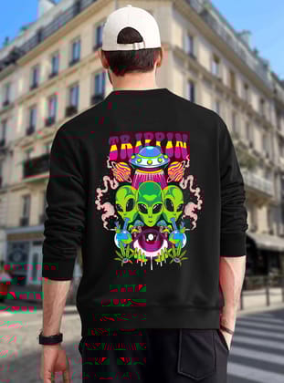 SCOTT FINCHER Men's Trippy Alien Sweatshirt, Weed Smoking UFO Graphic Stoner Sweatshirt, Black Trippy Sweatshirt : AA(RSSWT)BLACK_147