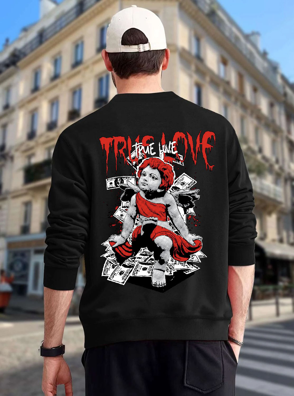 SCOTT FINCHER Men's Black "True Love" Graphic Sweatshirt : AA(RSSWT)BLACK_215