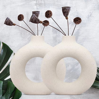 White Vase/ Office Desk Flower Vase Pampas Grass Vase Reinforced Ceramic Vase Round Shaped Vase Home Decor Centrepiece/ Decor Showpiece ((Donut Vase-6 in (Pack of 2)) White Vase/ Office Desk Flower Vase Pampas Grass Vase Reinforced Ceramic Vase Round Shaped Vase Home Decor Centrepiece/ Decor Showpiece ((Donut Vase-6 in (Pack of 2))