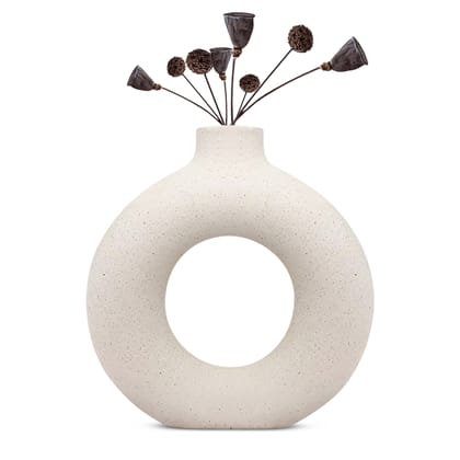 White Vase/ Office Desk Flower Vase Pampas Grass Vase Reinforced Ceramic Vase Round Shaped Vase Home Decor Centrepiece/ Decor Showpiece Donut Vase-6 in Pack of 1 White Vase/ Office Desk Flower Vase Pampas Grass Vase Reinforced Ceramic Vase Round Shaped Vase Home Decor Centrepiece/ Decor Showpiece Donut Vase-6 in Pack of 1