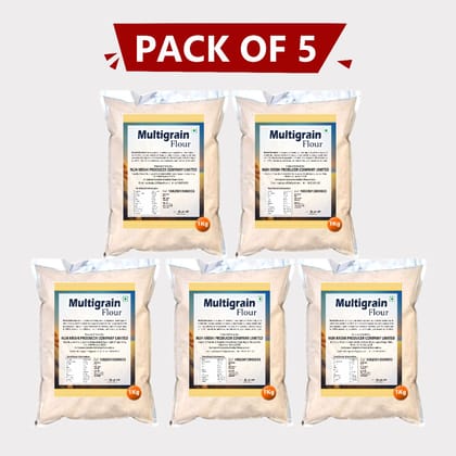 Multigrain Flour 5kg (5 x 1 Kg) by Nuh Krishi Producer Company Limited – Healthy, Nutritious & Farm-Fresh Atta. 