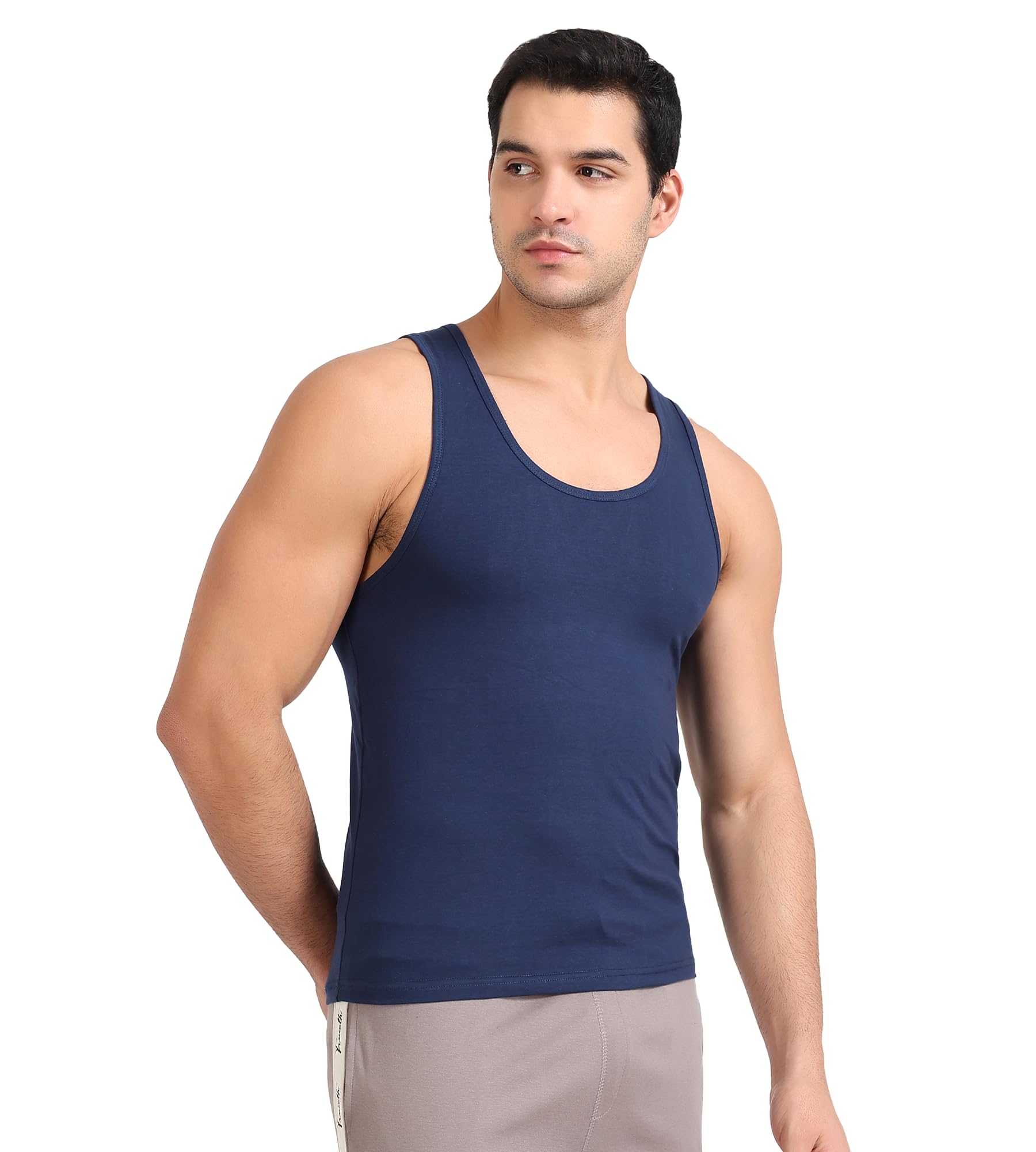 Freecultr Cotton Vest for Men Sleeveless Lightweight Solid Round Neck Comfort Vests Breathable & Comfortable Innerwear Sando for Man Regular Fit  Pack of 1-Navy