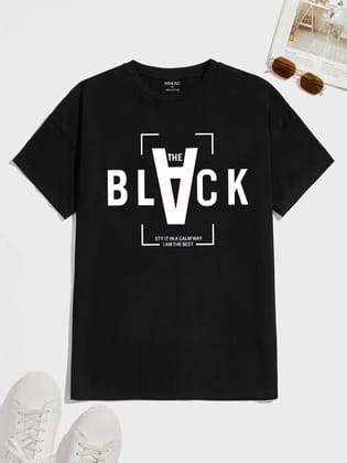 SCOTT FINCHER Men's Black T-Shirt with White Text "The Black" and "Sty It In A Calm Way I Am The Best" : AA(HSR)BLACK_01