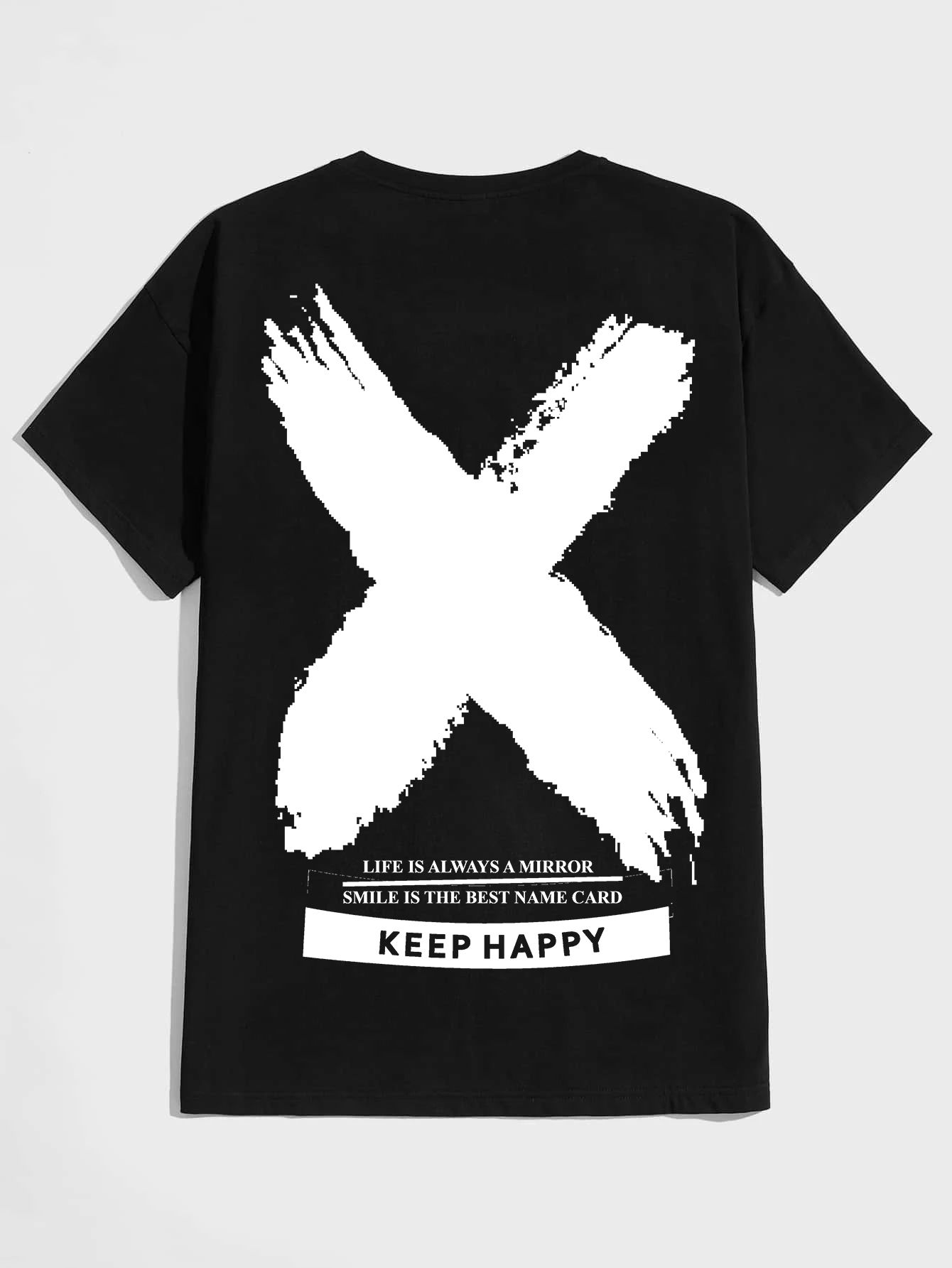 SCOTT FINCHER Men's Casual Smile Keep Happy Slogan Print T-Shirt : AA(HSR)BLACK_02
