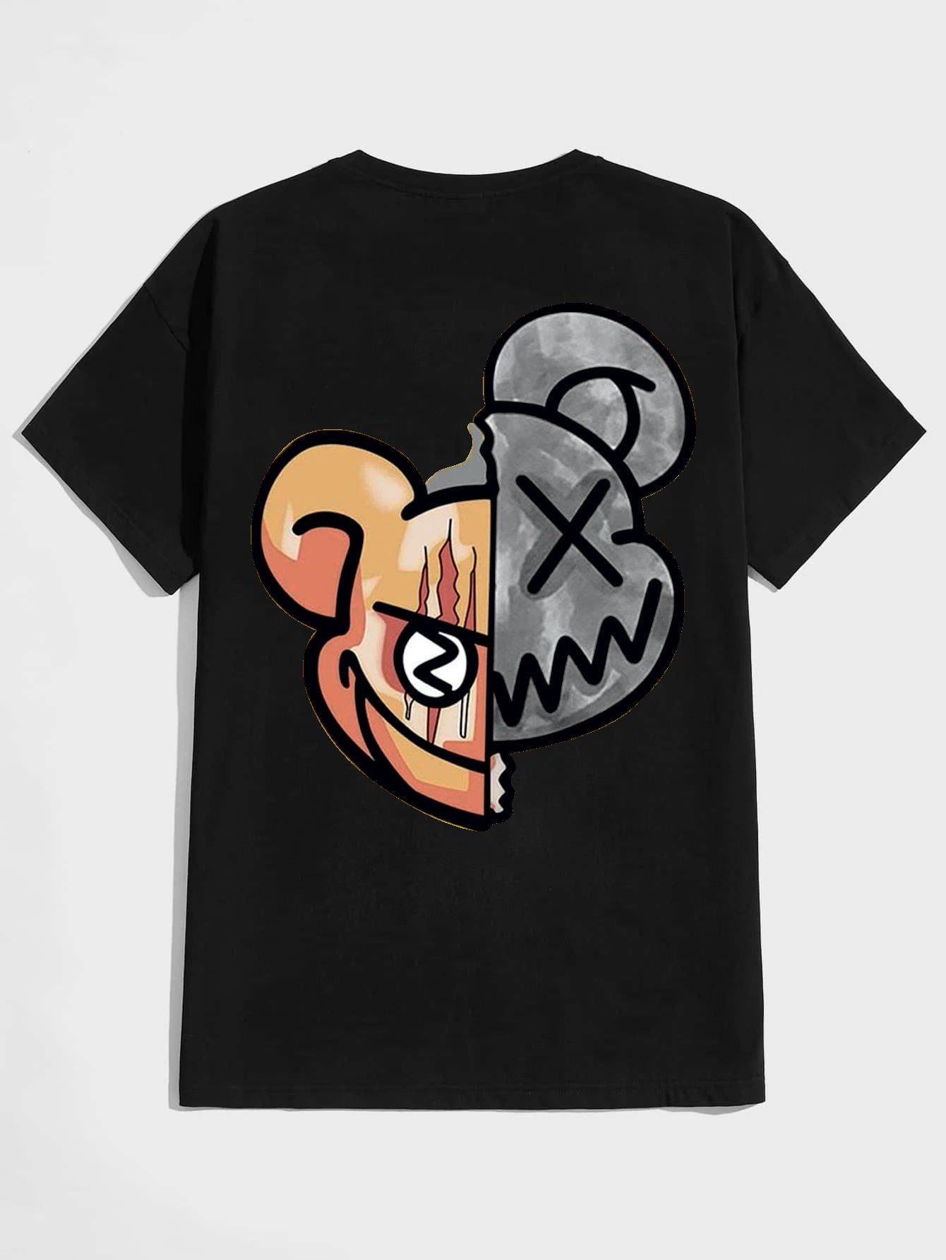SCOTT FINCHER Men's Half-Face Bear Graphic T-Shirt : AA(HSR)BLACK_37