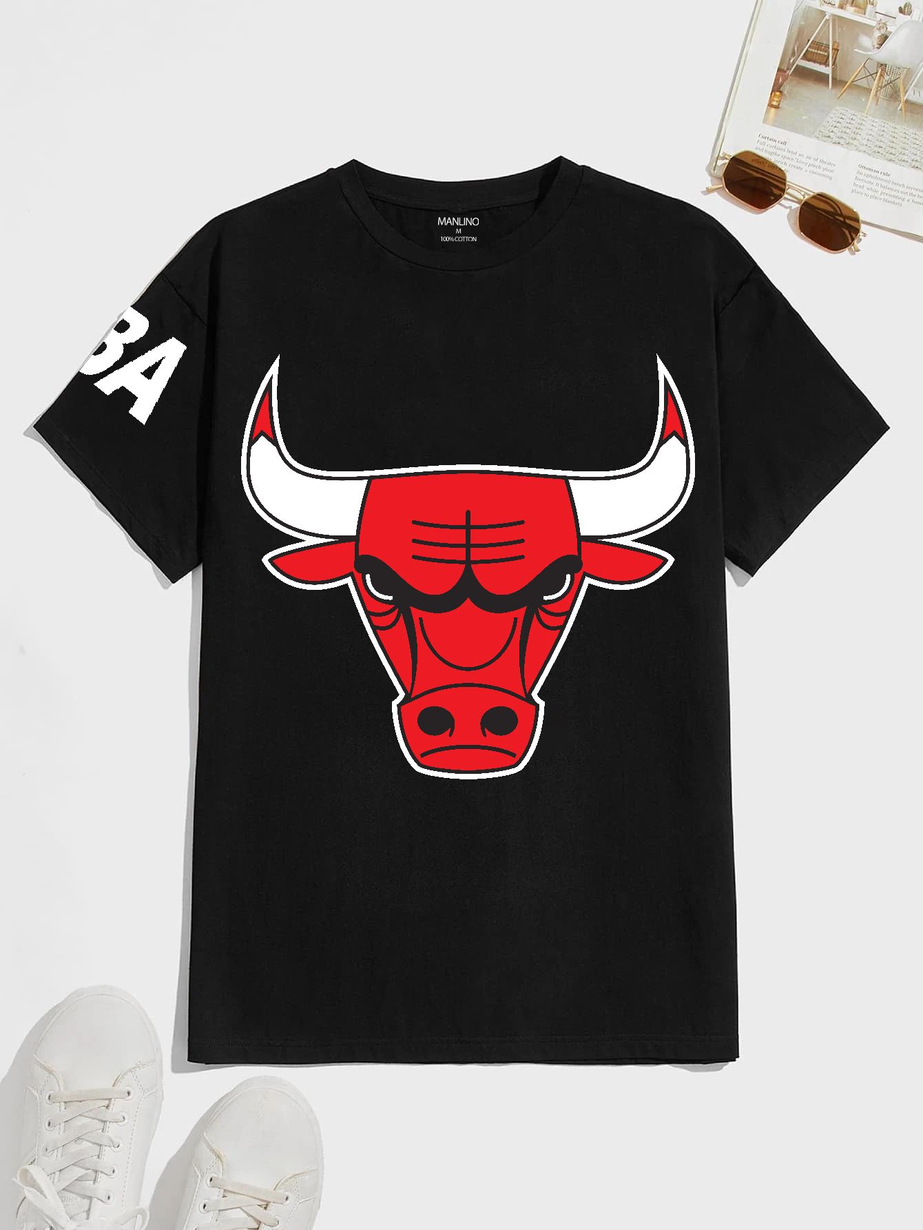 SCOTT FINCHER Men's Chicago Bulls T-Shirt, 100% Cotton, Black, Short Sleeve, Crew Neck, Regular Fit : AA(HSR)BLACK_118