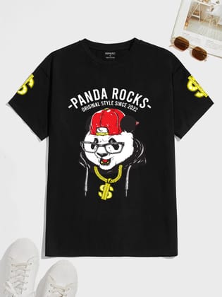 SCOTT FINCHER Men's Panda T-Shirt, Cotton blend, Black, Short Sleeve, Crew Neck, Regular Fit : AA(HSR)BLACK_119