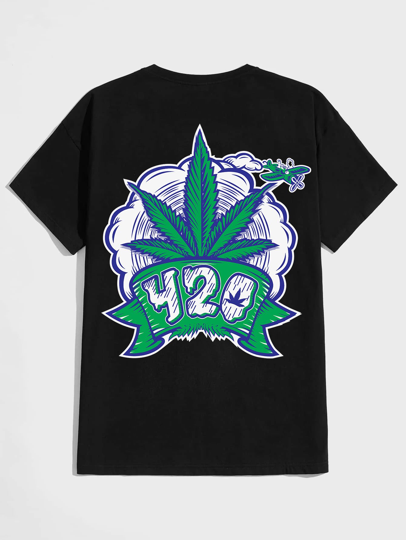 SCOTT FINCHER Men's Black Marijuana Leaf T-Shirt with 420 Graphic Print : AA(HSR)BLACK_138