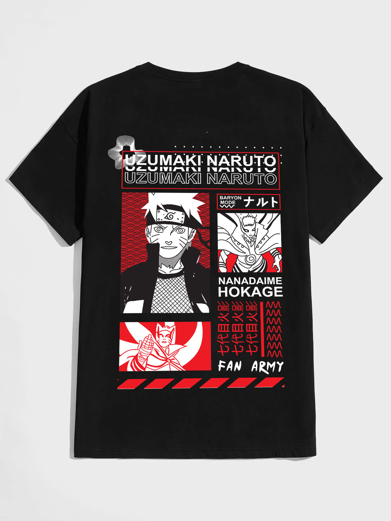 SCOTT FINCHER Men's Naruto Uzumaki T-Shirt, Black, Anime, Manga, Naruto Shippuden, Uzumaki Naruto, Hokage, Kurama, Baryon Mode, Ninja, Graphic Tee : AA(HSR)BLACK_151