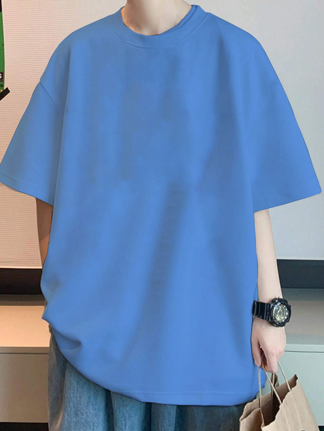 SCOTT FINCHER Men's Blue Oversized T-Shirt | Streetwear Hip Hop Style | Loose Fit Casual Top : AA(PARN)BLUE