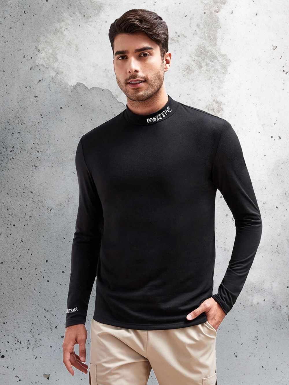 SCOTT FINCHER Men's Printed High Neck Long Sleeve Turtleneck T-Shirt : AA(FNT)BLACK_163