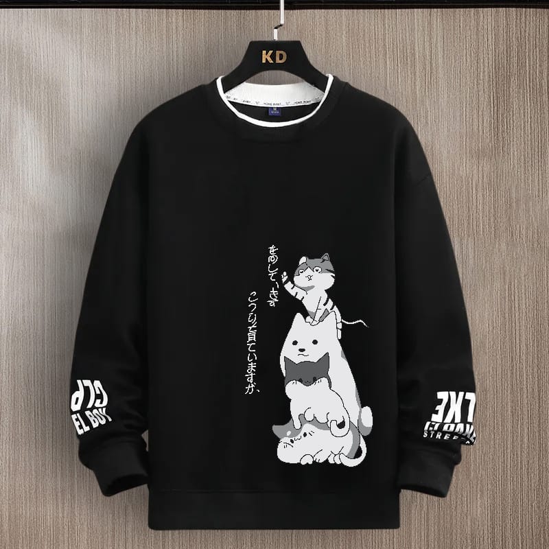 SCOTT FINCHER Men's Black Tipped Neck Full sleeve Graphic Printed T-shirt : AA(SSBTIP)BLACK_183