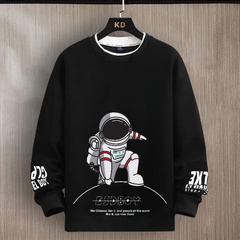 SCOTT FINCHER Men's Black Tipped Neck Full sleeve Graphic Printed T-shirt : AA(SSBTIP)BLACK_185