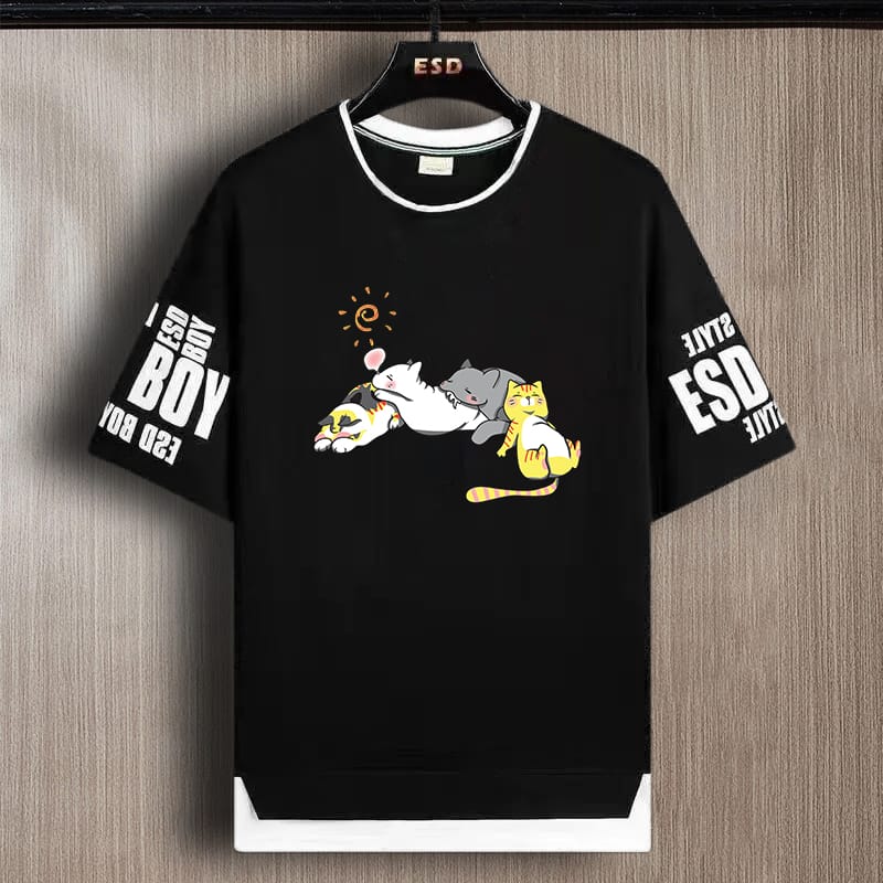 SCOTT FINCHER Men's Black Tipped Neck Half sleeve Graphic Printed T-shirt : AA(TIPARN)BLACK_184