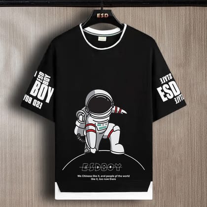 SCOTT FINCHER Men's Black Tipped Neck Half sleeve Graphic Printed T-shirt : AA(TIPARN)BLACK_185