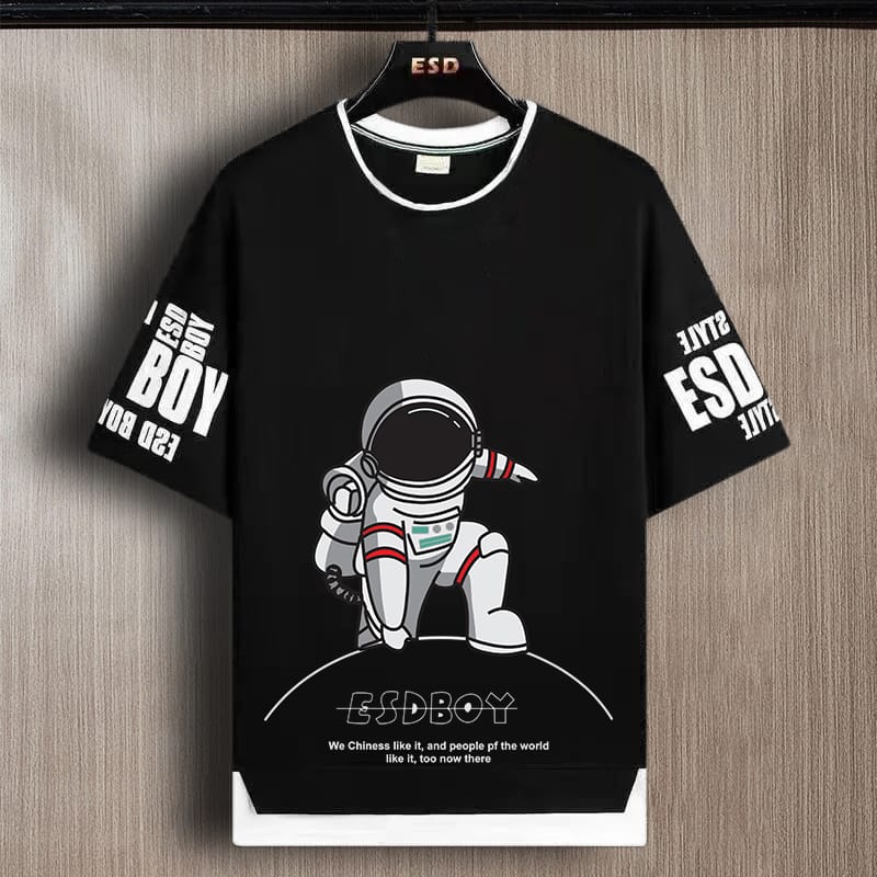 SCOTT FINCHER Men's Black Tipped Neck Half sleeve Graphic Printed T-shirt : AA(TIPARN)BLACK_185