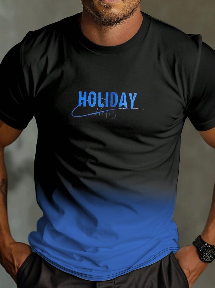 SCOTT FINCHER Men's Gradient Color Sublimation Print Short Sleeve T-Shirt Summer Casual Crew Neck Tee Shirt Tops : AA(SUB)BLACK_241