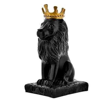  Black Lion Statue with Gold Crown * Sitting Lion Sculpture Home Decor * Modern Lion Figurine for Living Room * Decorative Lion Statue for Office * Unique Lion Gift for Animal Lovers