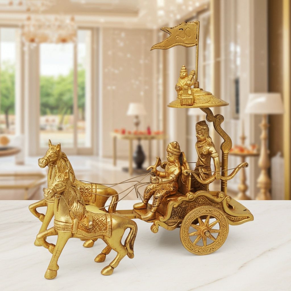 Brass Showpiece Surya Dev Rath Statue | Handcrafted Sun God Idol for Home, Temple & Vastu Decor, Height : 8.5 Inch (BSMAS070 B)
