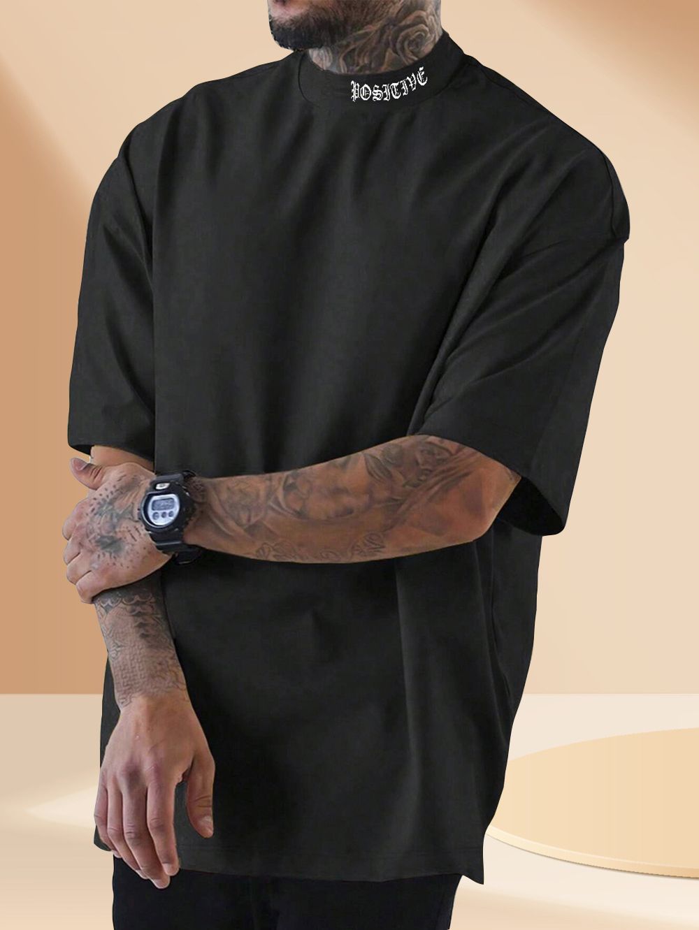 SCOTT FINCHER Men's Short Sleeve T-Shirt Casual High Neck Tee Shirt Tops : AA(TNH)BLACK_163