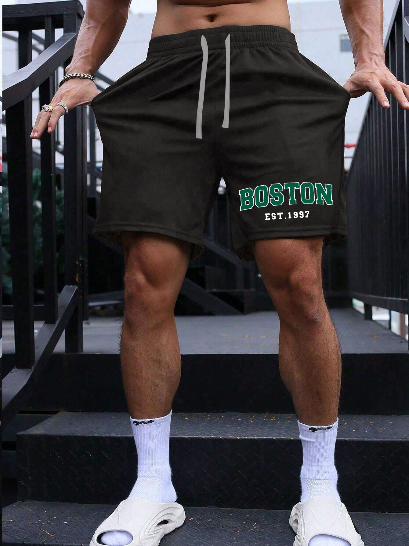 SCOTT FINCHER Men's Casual Shorts, Boston Est.1977, Drawstring Waist, Comfortable Fit, Perfect for Summer : AA(SRT)BLACK_273