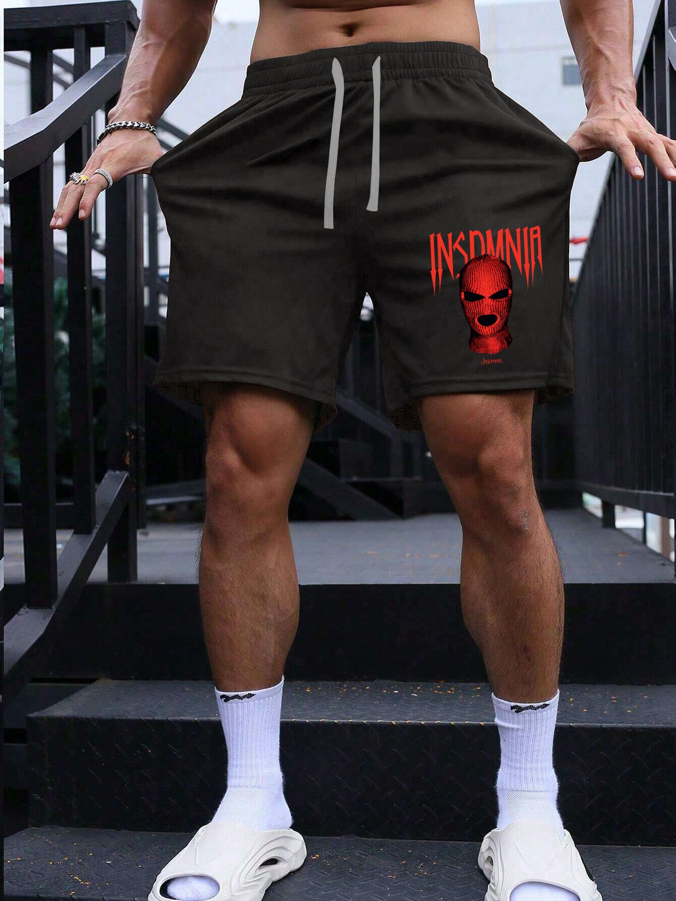 SCOTT FINCHER Men's Graphic Shorts with Drawstring Waistband : AA(SRT)BLACK_278