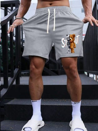 SCOTT FINCHER Men's Summer Casual Shorts with Unique Teddy Bear Graphic Design, Breathable and Comfortable Beach Shorts for Men : AA(SRT)GREY_289