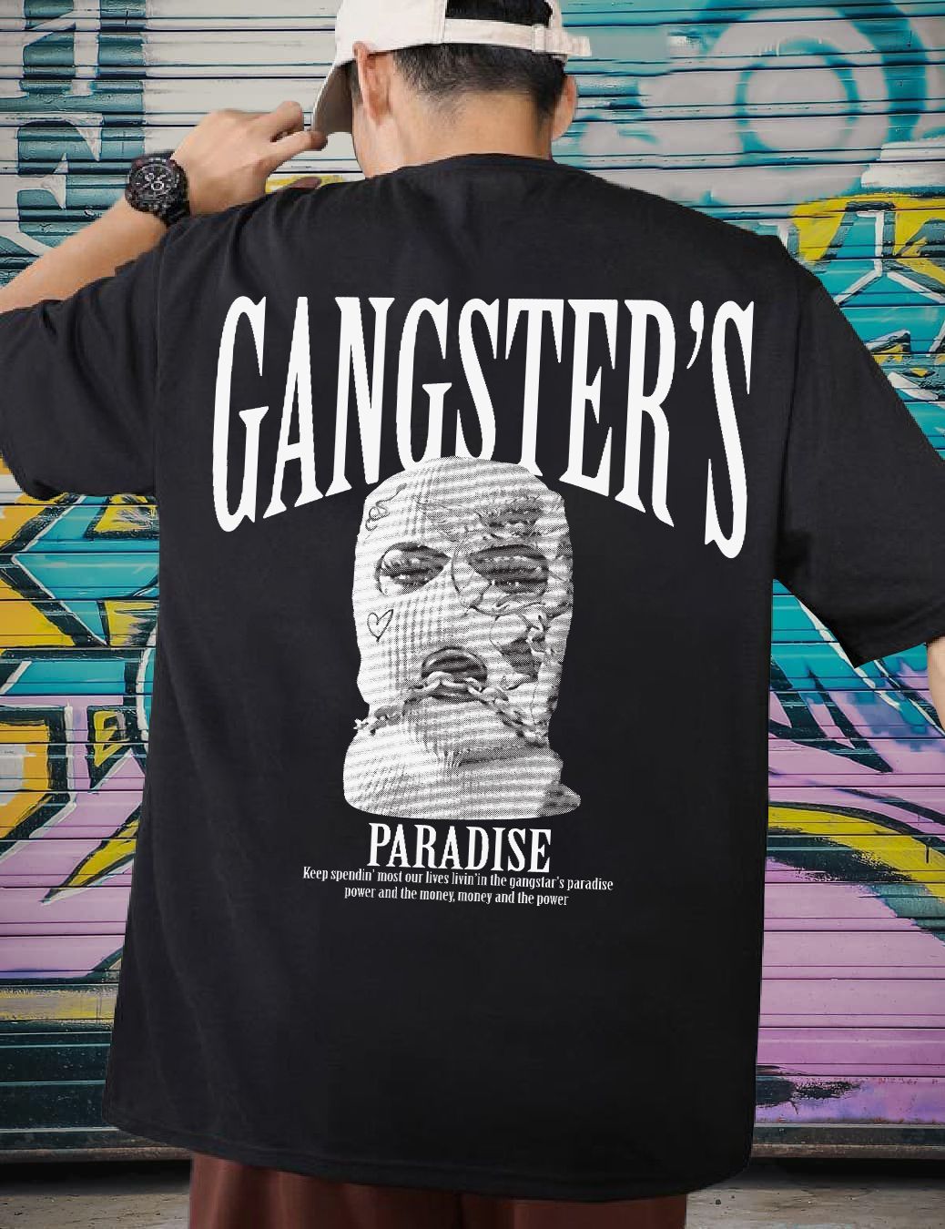 SCOTT FINCHER Men's Premium Cotton Short Sleeve T-Shirt with GANGSTER Design : AA(ARN)BLACK_140