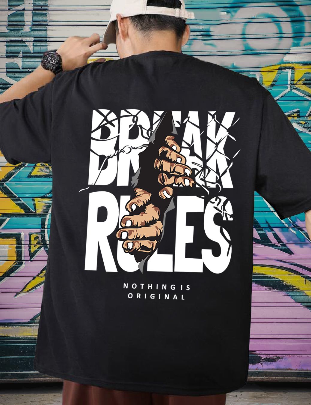 SCOTT FINCHER Men's Black Oversized Graphic Printed T-shirt : AA(ARN)BLACK_158