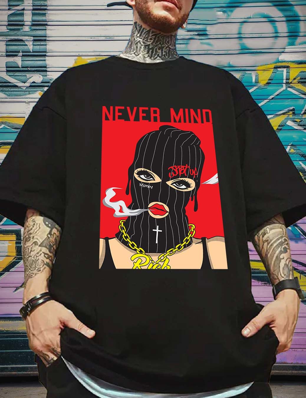 SCOTT FINCHER Men's Casual Short Sleeve T-Shirt with Awesome Masked Man Graphic : AA(ARN)BLACK_166