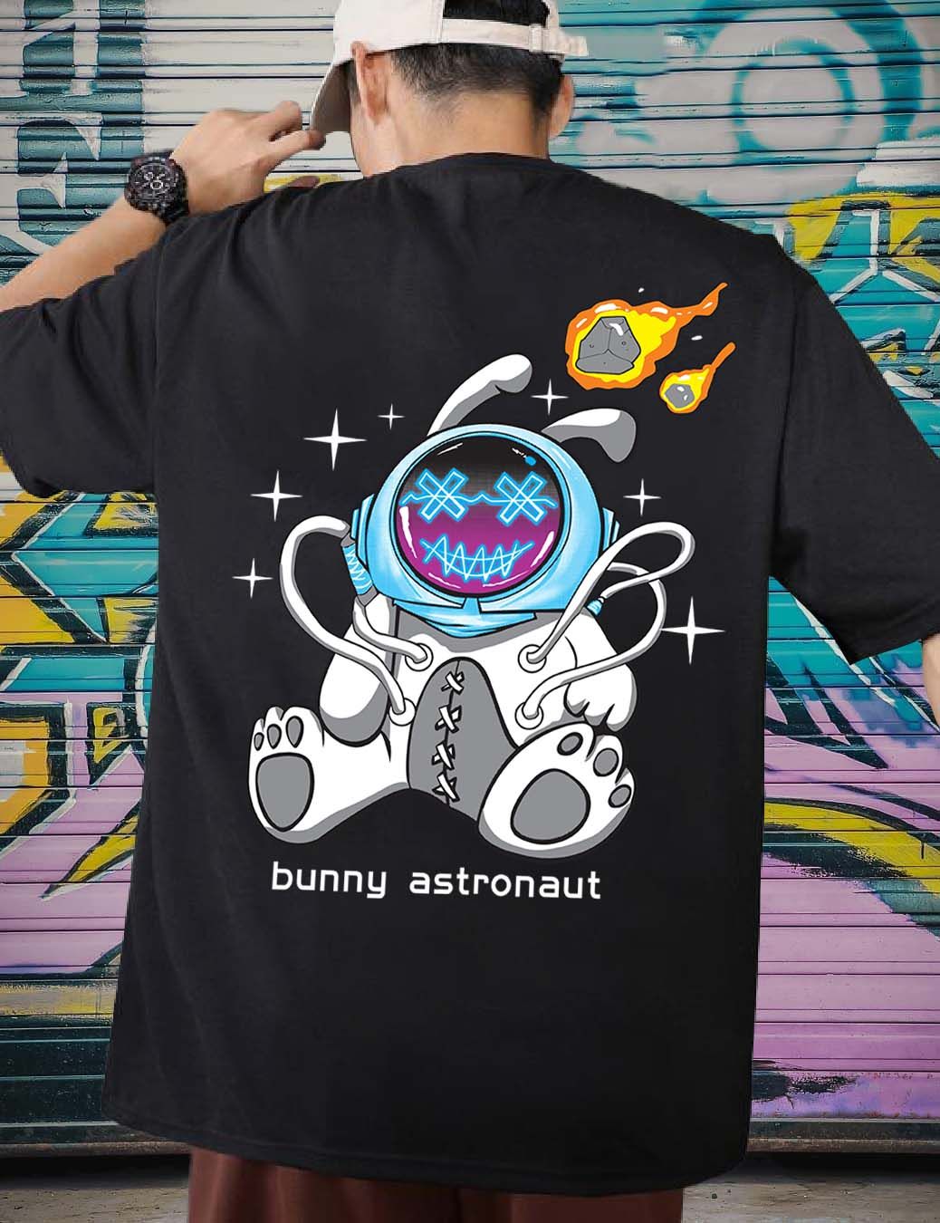 SCOTT FINCHER Men's T-Shirt Featuring an Adorable and Unique Bunny Astronaut Design : AA(ARN)BLACK_167
