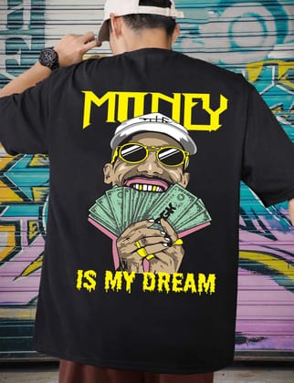 SCOTT FINCHER Men's Black Cotton Short Sleeve T-Shirt with a Graphic of Money and the Words "Money is My Dream" : AA(ARN)BLACK_169