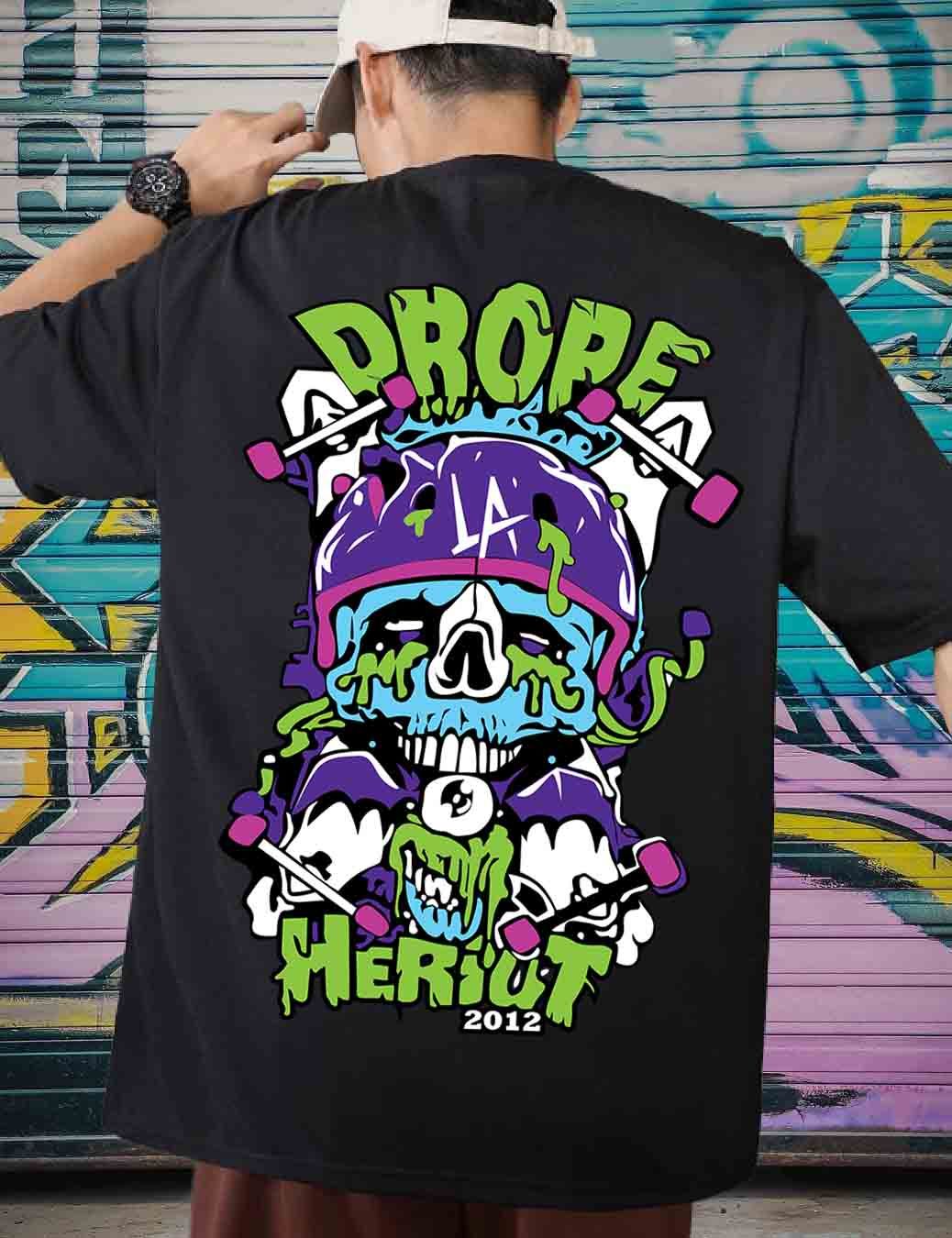 SCOTT FINCHER Men's Streetwear T-Shirt, Hip Hop Skateboard Skull Print T-Shirt, Harajuku Style Casual Short Sleeve Tee : AA(ARN)BLACK_172