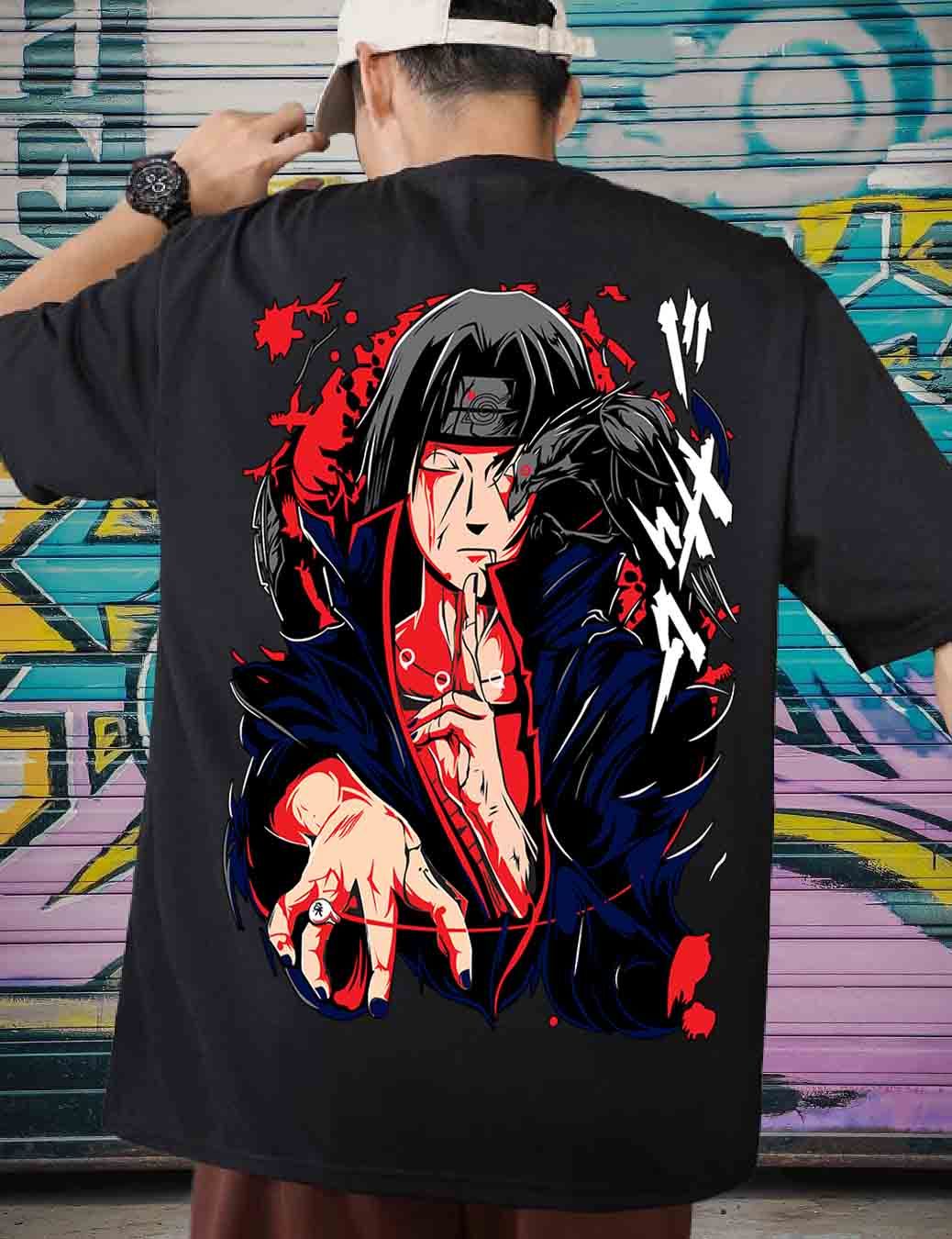 SCOTT FINCHER Men's Itachi Uchiha T-Shirt | Naruto Shippuden Anime Shirt | Akatsuki Tee : AA(ARN)BLACK_174