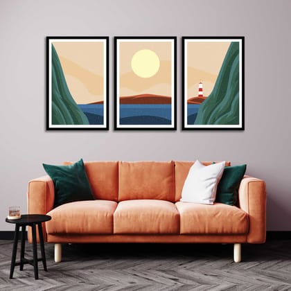 OCEAN VIEW 3 PIECE FRAME 48in X 24in WITH BLACK FRAME