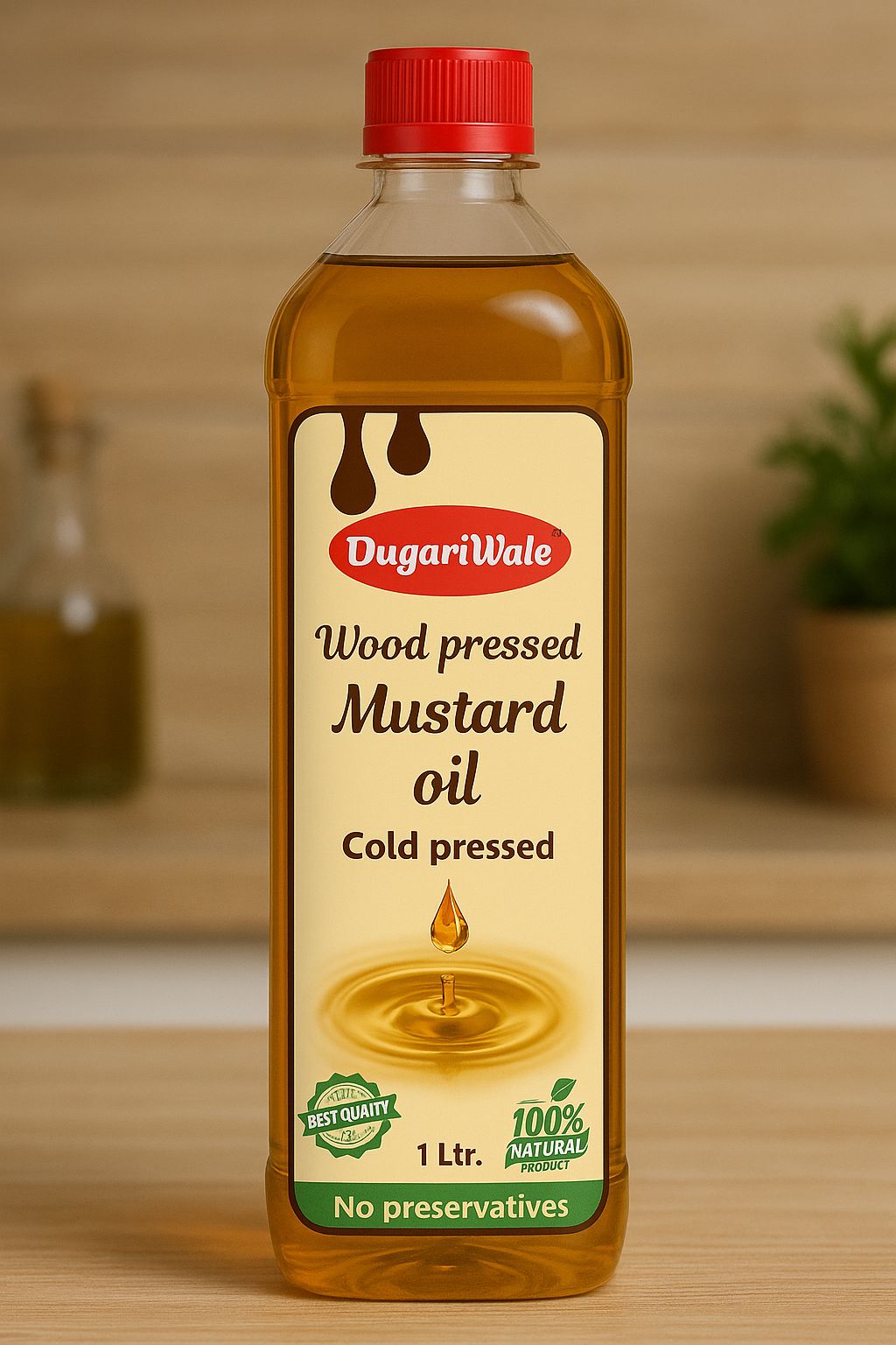 "Dugariwale Wood Pressed Mustard Oil, 1 Ltr, Cold Pressed, 100% Natural, No Preservatives"