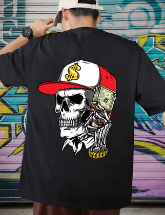 SCOTT FINCHER Men's Casual Hip Hop T-Shirt with Skull Graphic and Money : AA(ARN)BLACK_196