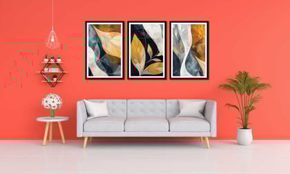 BRUSH STROKES 3 PIECE WALLART 48in X 24in WITH BLACK FRAME