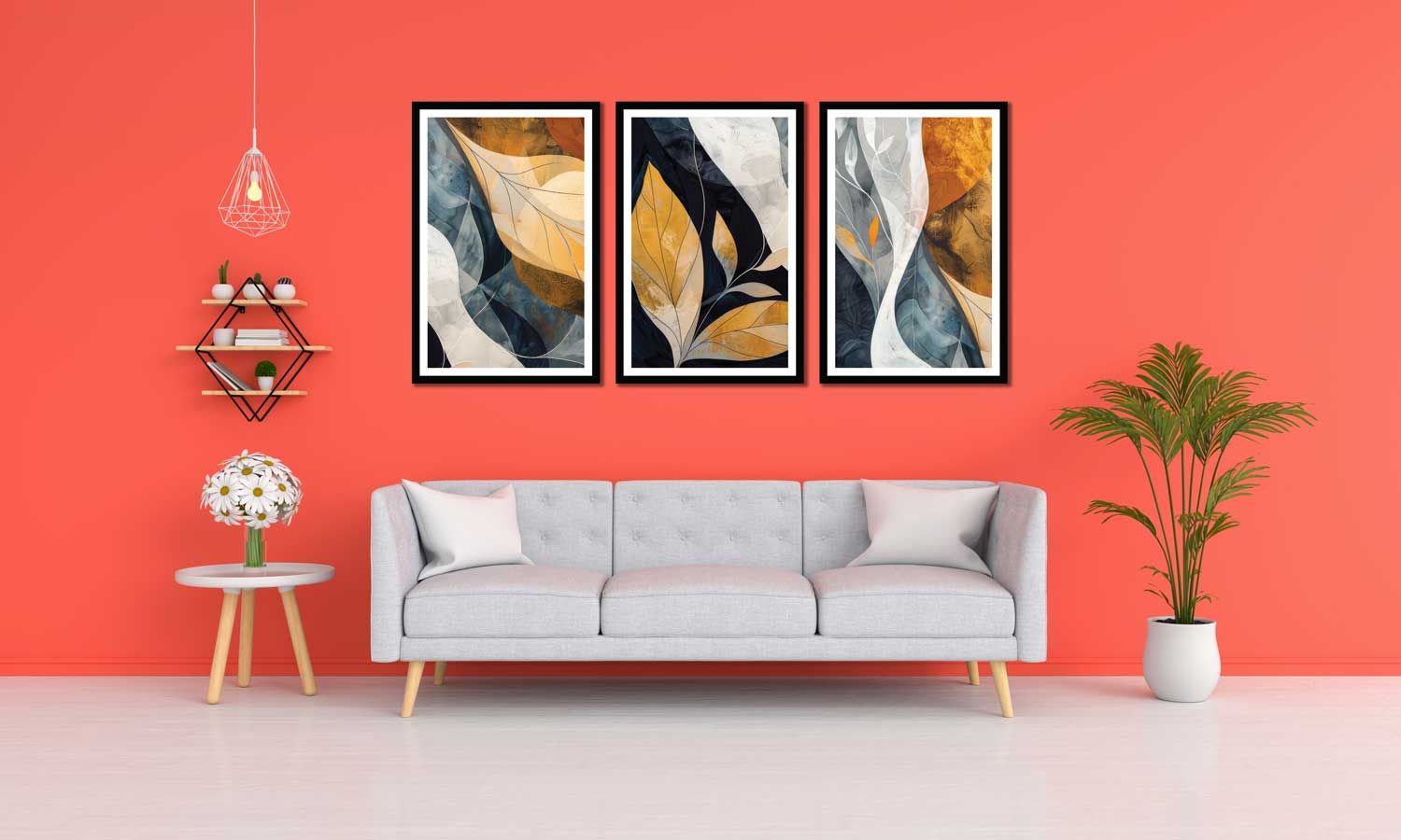 BRUSH STROKES 3 PIECE WALLART 48in X 24in WITH BLACK FRAME