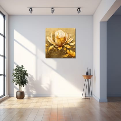 GOLDEN LOTUS WALL ART 24in X 24in WITH BLACK FRAME