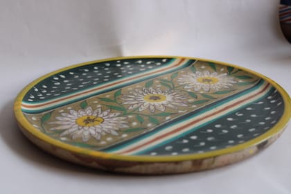  Blue and Yellow Hand Painted Floral Decorative Plate