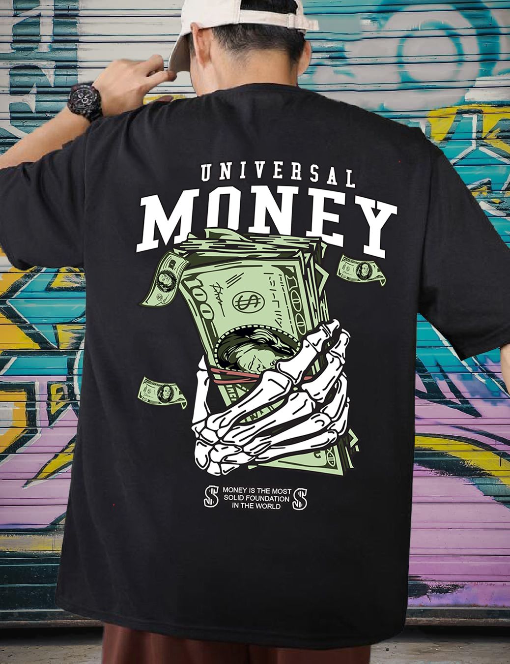 SCOTT FINCHER Men's T-Shirt "Universal Money" Black Oversized T-Shirt : AA(ARN)BLACK_220