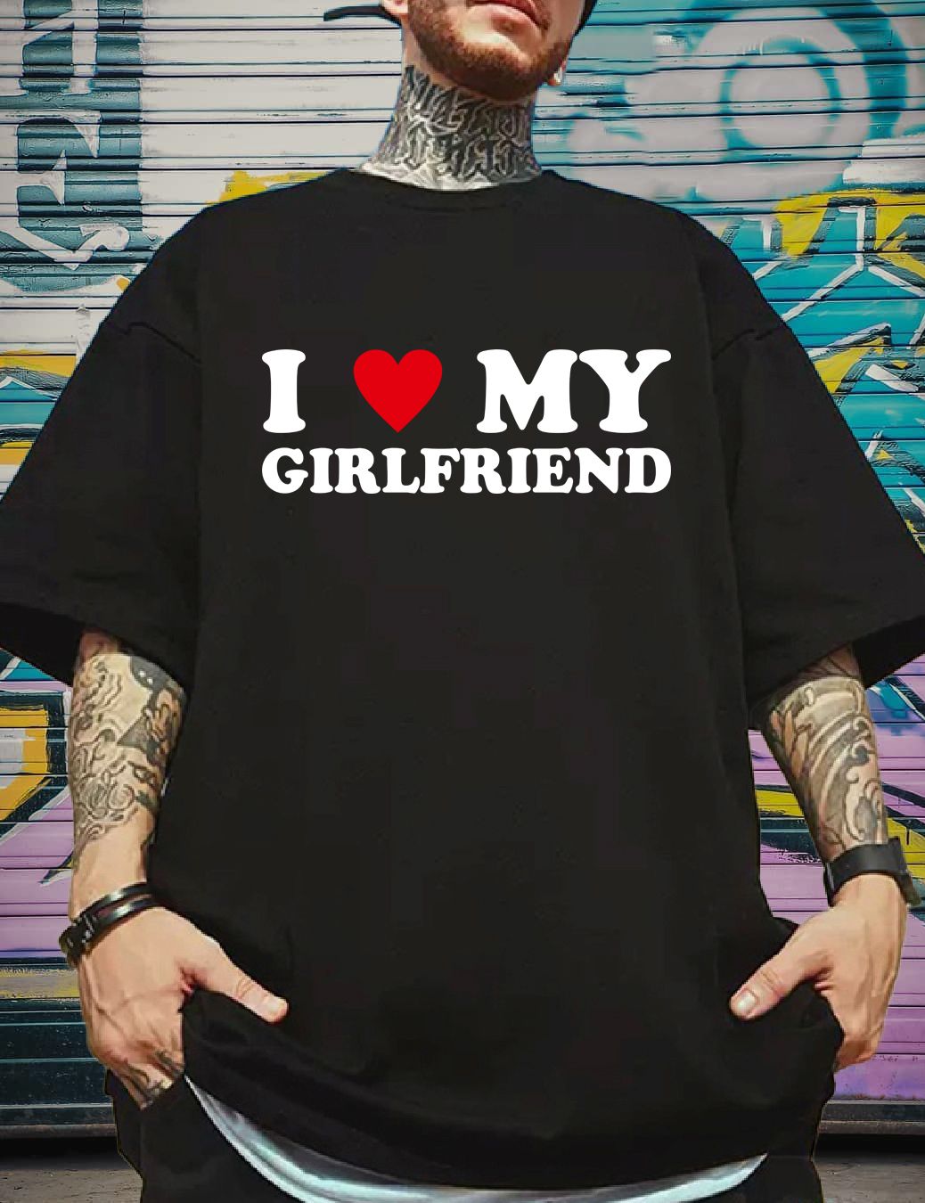 SCOTT FINCHER Men's I Love My Girlfriend T-Shirt, Boyfriend Gift, Anniversary Gift for Him, Valentines Day Gift for Boyfriend, Gift for Boyfriend from Girlfriend, I Love My Girlfriend Shirt : AA(ARN)BLACK_249